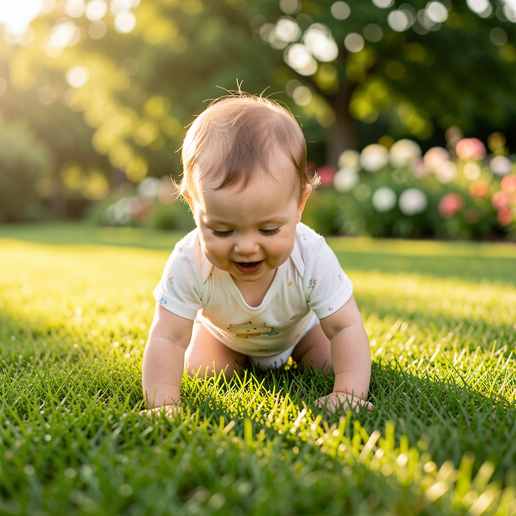 Child playing safely on treated turf